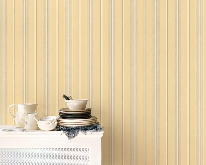 Norwall SD36115 Cushion Stripe Prepasted Wallpaper, Yellow, Gold, Cream - Image 2